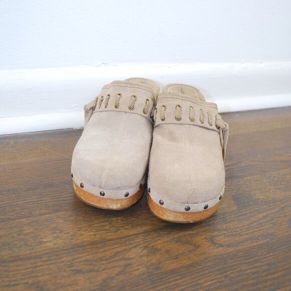 Vintage Hokus Pokus Wooden Suede Leather Platform Mules Clogs - Picture 5 of 9